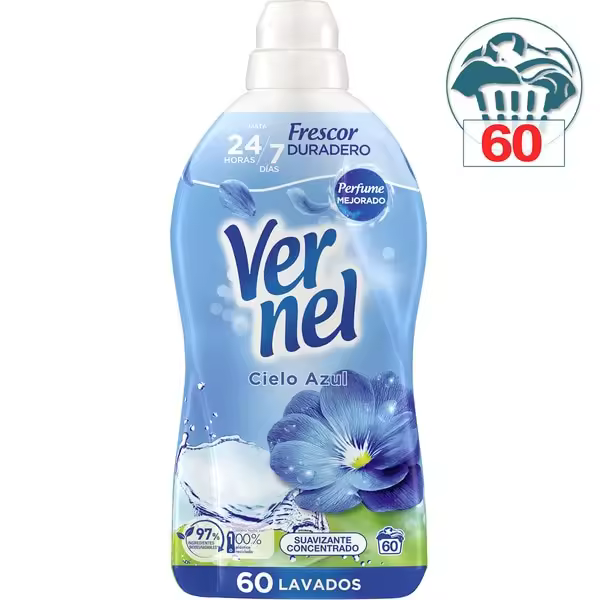 PACK de 8 - VERNEL Suavizante concentrado cielo azul 60 lavados 1,08 litros PACK de 8 (480 lavados) - 1