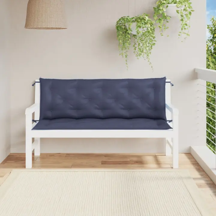 Cojines banco jardín 2 uds tela Oxford azul marino 150x50x7 cm - 1