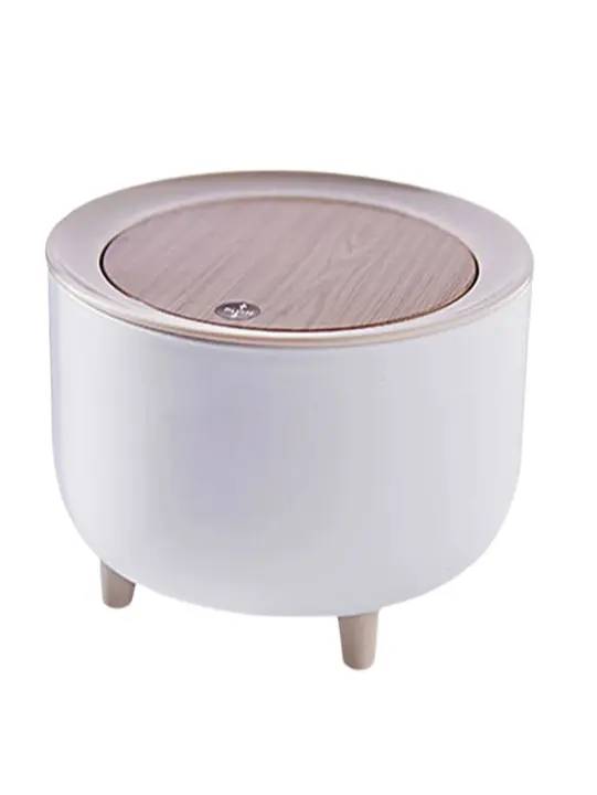 Bandeja De Papel Con Tapa Y Prensa 7/2L Cesta De Basura Ecológica Para Cocina Y Baño Material Plástico Y Madera Con Pie Alto - 1