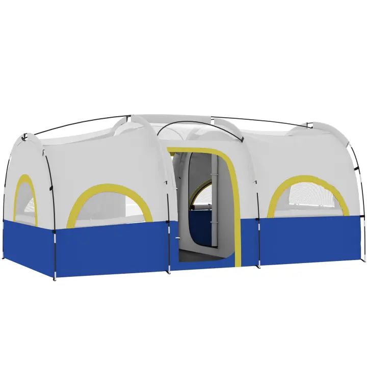 Outsunny Tienda de Campaña Familiar tipo Túnel para de 4-6 Personas Impermeable 3000 mm Tienda de Camping Plegable con 2 Dormitorios Bolsa para Senderismo 435x251x195 cm Azul y Blanco - 1