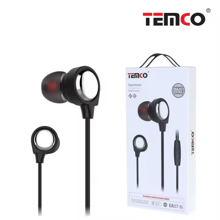 TEMCO Auriculares Intrauditivos EA07 Con Cable 1.2m y Microfono en el Cable, Almohadilla de Silicona, Dispone Negro y Blanco, Auriculares para Movil, Tablet, Ordenador, Portatil, MP3, Play. Auricular Ergonomico con Experiencia en Bajo Extra. - 1
