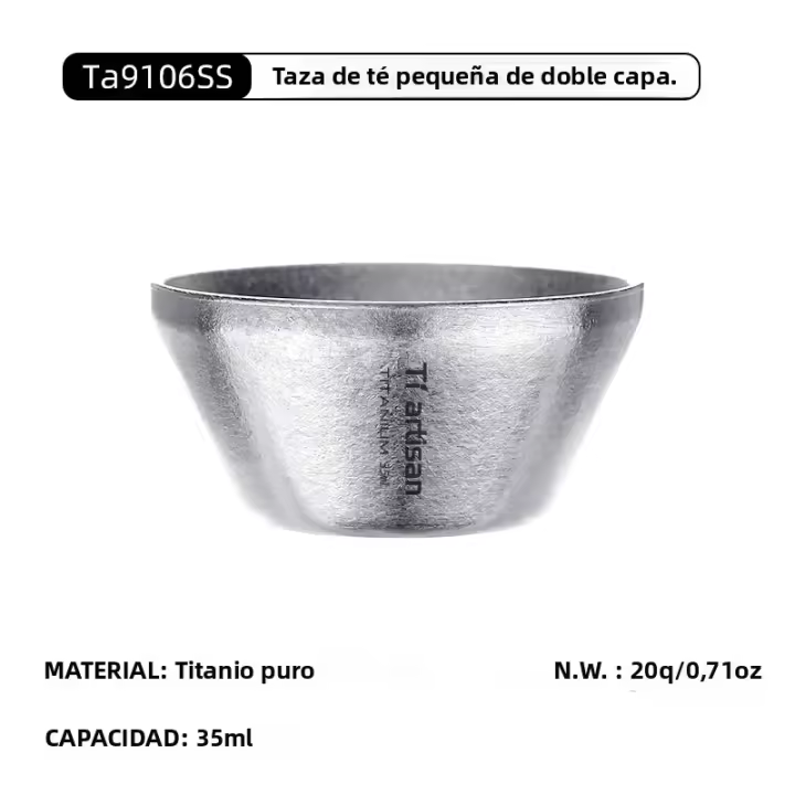 Tiartisan Taza De Té De Titanio De 35ml Doble Capa Pequeña Para Camping Al Aire Libre Portátil Y Ligera Resistente Al Quemarse KungFu Bebida - 1