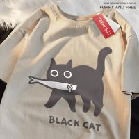 Camiseta De Algodón Oversize Para Hombres Y Mujeres Con Diseño De Gato Negro Comiendo Pescado Estilo Japonés Camiseta De Moda Imprimida Transpirable Para Verano - details 16
