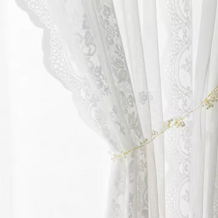 Cortinas de encaje color marfil - Cortinas de encaje transparente con bordados florales vintage para sala de estar, paneles de cortina de encaje festoneado para privacidad para ventanas, 140 x 100 cm, 2 paneles - 1