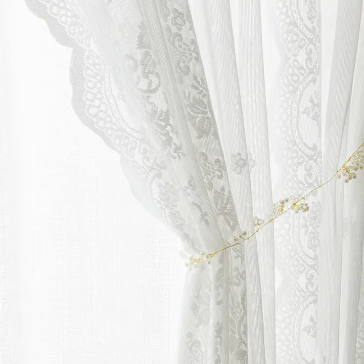 Cortinas de encaje color marfil - Cortinas de encaje transparente con bordados florales vintage para sala de estar, paneles de cortina de encaje festoneado para privacidad para ventanas, 140 x 100 cm, 2 paneles - 1