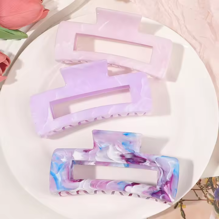 3 Pcs Clip Para El Cabello De Marbling Morado Para Cabello Grueso Grandes No-Slip Accesorios De Estilo Para Mujeres Y Niñas - 1