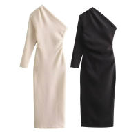 Vestido Asimétrico Elegante Y Moda Para Mujer Taop&Za 2024 Primavera Slim Fit Con Pliegues Y Rotura Textura Ánimo Hasta La Rodilla - details 1