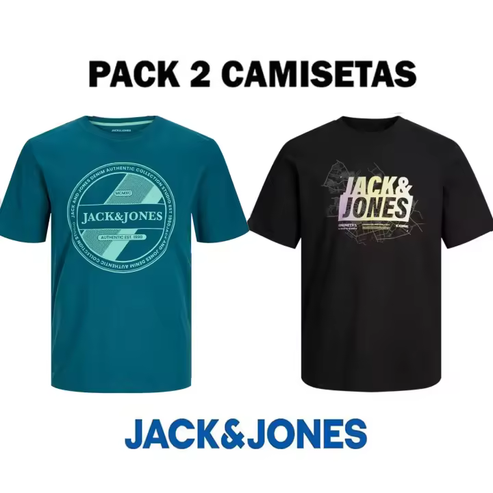 Jack & Jones Hombre Pack 2 camisetas de Algodón de 150 grs Mod JJRI TEE CREW Ajuste Standard FIT logo estampado Ref 256795 - 1