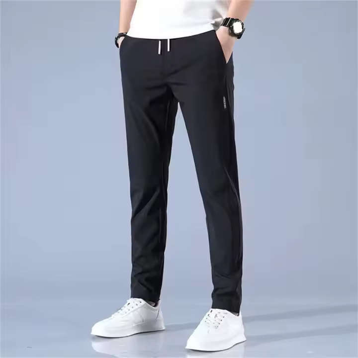 Pantalones Casuales Para Hombre De Seda Con Hielo 2024 Verano Negro Gris Delgados Negocios Casual Pantalones Rectos Elásticos Transpirables Para Exteriores - 1