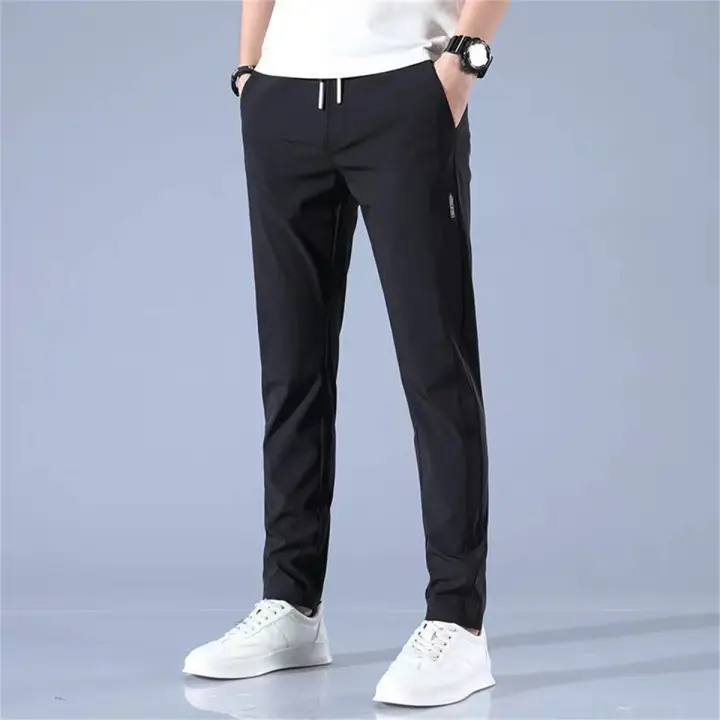 Pantalones Casuales Para Hombre De Seda Con Hielo 2024 Verano Negro Gris Delgados Negocios Casual Pantalones Rectos Elásticos Transpirables Para Exteriores - 1