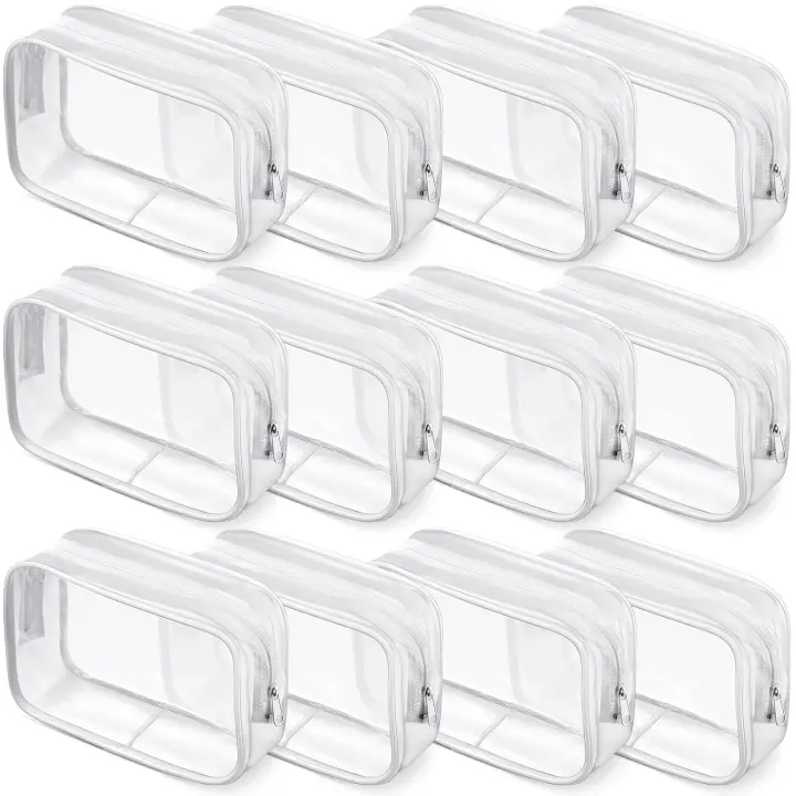 12 Piezas Bolsa de Cosméticos Transparent PVC with Cremallera Bolsa de Transporte de Artículos de Toque Transparente Bolsa de Maquillaje Cosmético Bolsa de Maquillaje Impermeable Estuche Organizador de Plástico de Vinilo para Baño de Vacaciones (Middle) - 1