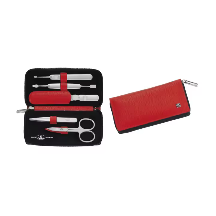 Zwilling - Estuche de Manicura 5 Piezas, Cierre a Presión, Color Rojo, Tijeras Combinadas, Lima, Cuchilla Pieles, Limpia Uñas, Instrumento Doble - 1