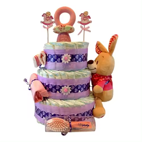 Tarta de pañales frambuesa - Tiernos Momentos - Regalo para Recién Nacido - 1