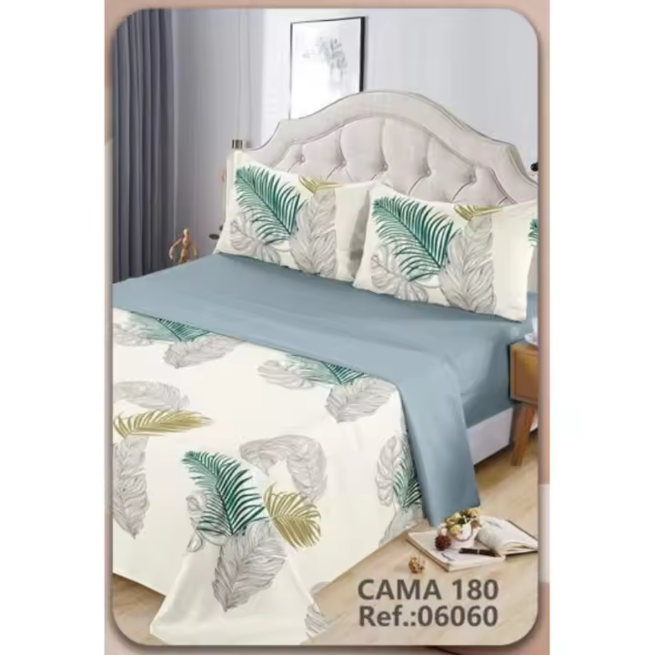 Juego de sábanas 4 piezas cama 135cm/150cm/180cm Color primavera - verano Estampado hojas - 1