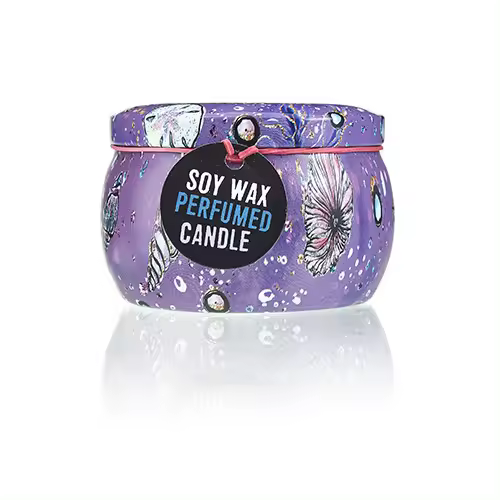 Vela decorativa de cera de soja con aroma a frambuesa – Diseño marino con tapa metálica reutilizable - 1