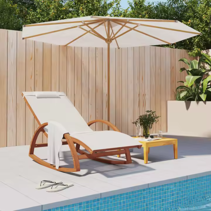vidaXL Mecedora de textileno blanco y madera maciza de álamo - 1