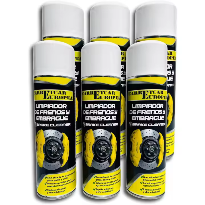 Spray limpiador de frenos Carretcar Europea – Pack de 6 unidades 500ml – Disuelve grasa, aceite y suciedad – Limpieza rápida y eficaz para coches, motos, bicicletas, camiones, maquinaria y uso profesional  6 x 500 ml - 1