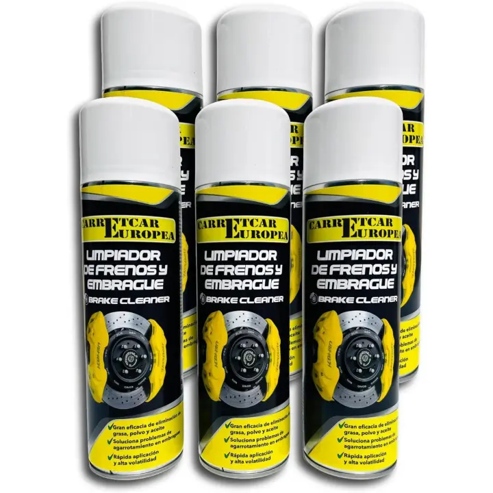 Spray limpiador de frenos Carretcar Europea – Pack de 6 unidades 500ml – Disuelve grasa, aceite y suciedad – Limpieza rápida y eficaz para coches, motos, bicicletas, camiones, maquinaria y uso profesional  6 x 500 ml - 1