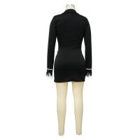 Chaqueta De Mujer Elegante De Verano Con Cuello V Y Mangas Largas Doble Filo Traje Femenino Para Oficina A-Line Midi - details 3