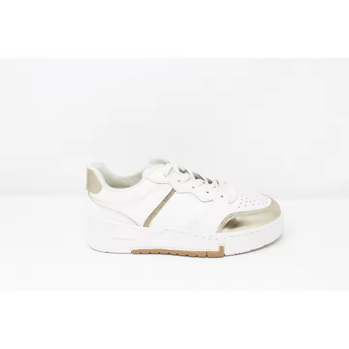 Zapatillas Urbanas Blancas de NIKO AMORE, Estilo Retro con Detalles Dorados Metálicos y Glitter y Suela Bicolor - 1