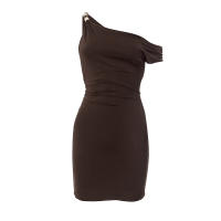 CUTENOVA 2025 Vestido Mini Elegante Asimétrico Para Mujer Verano Primavera Con Diamantes Estilo Diagonal Ajustado Cuello En Diagonal Sin Mangas - details 5
