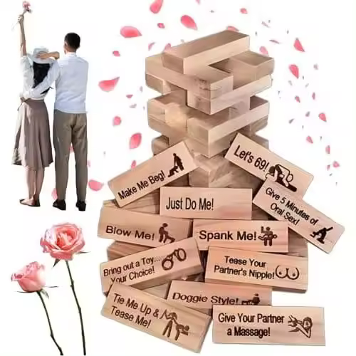 Lust Tower, juego de torre de bloques súper travieso de 48 piezas, juegos de parejas para adultos, juego de bloques apilables de torre de caída de San Valentín, juego de dados de noche de cita para adultos, juego de bloques de madera para adultos - 1