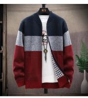Nueva Chaqueta De Punto De Piel Para Hombre Otoño Invierno Cierre De Cremallera Estilo Casual Con Contraste De Rayas Suéter De Velours - details 1