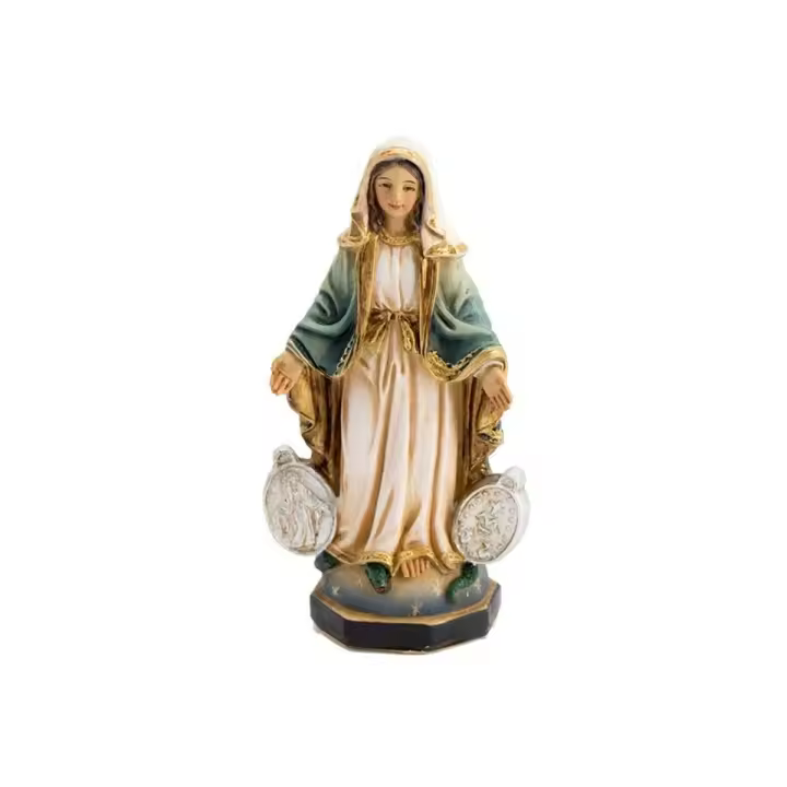 Inmaculada Romero - Escultura de Virgen Milagrosa de Resina 8 Cm - Figura Religiosa con Detalle de Medallas Laterales - 1