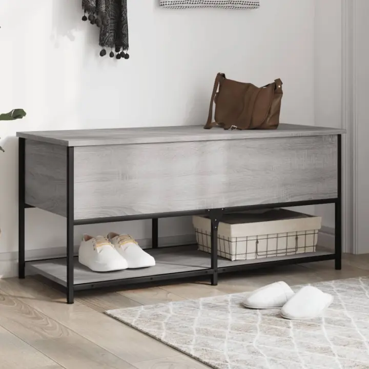 vidaXL Banco de almacenaje madera ingeniería gris Sonoma 100x42,5x47cm - 1
