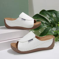Zapatillas casuales de Suela Gruesa de gran tamaño para Mujer, zapatillas de Tacón de cuña con Boca de Pez, sencillas y Moderanas con Tiras anchas. - details 5