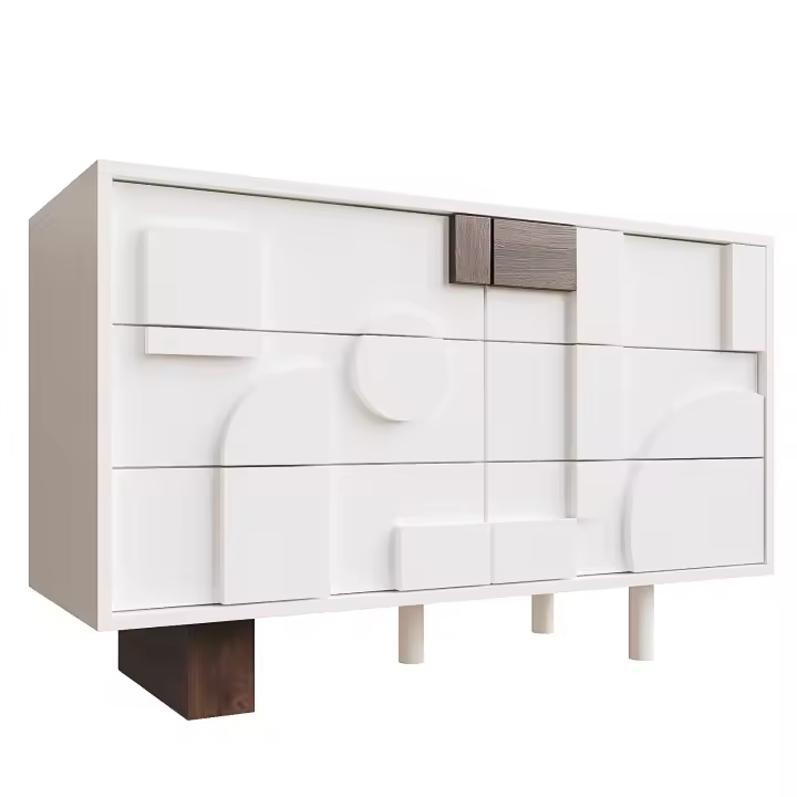 Aparador Moderno con Puertas de Diseño Geométrico, sin Tiradores, compartimentos con función Press and pop, ajustado para Comedor, Salón, patitas de Madera - 1