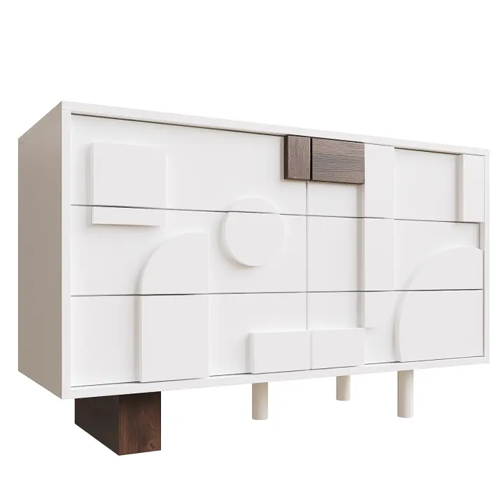 Aparador Moderno con Puertas de Diseño Geométrico, sin Tiradores, compartimentos con función Press and pop, ajustado para Comedor, Salón, patitas de Madera - 1