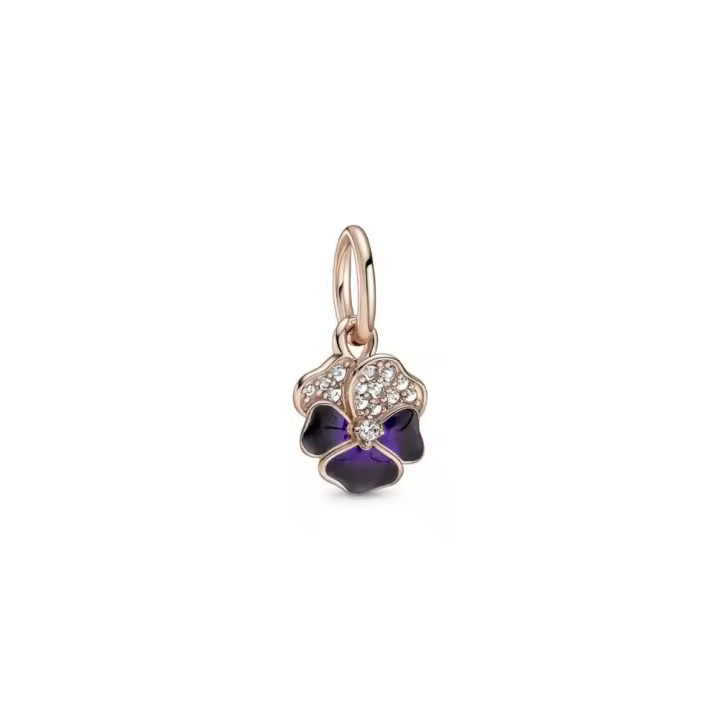 Charm Colgante Flor Pensamiento Morado PANDORA Oro Rosa 14k - 1