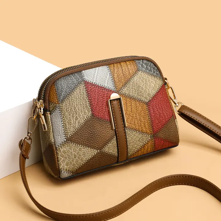 SOMY Bolsos de hombre de bloque de Color para Mujer, Bolso Cruzado de estilo Nacional con Doble Cremallera, Cartera de cuero PU para Mujer, bolsos de moda - 1