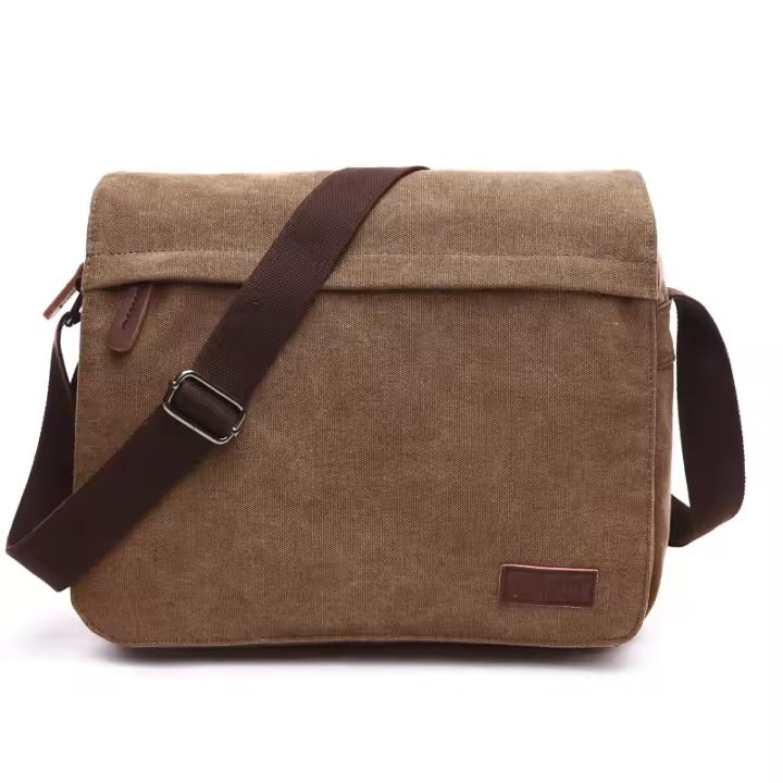 Bolso bandolera de lona vintage para hombre, bolsa de hombro con hebilla, informal y portátil, tendencia coreana, sencillo, - 1