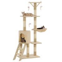 vidaXL Rascador para Gatos Poste Sisal 138 cm Árbol Arañar Juguete Color Azul oscuro,  Beige,  Gris y mas - details 1