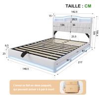 Cama tapizada 140x200 cm en terciopelo blanco crema con canapé abatible, LED RGB, cabecero con almacenaje, USB y USB-C - details 0