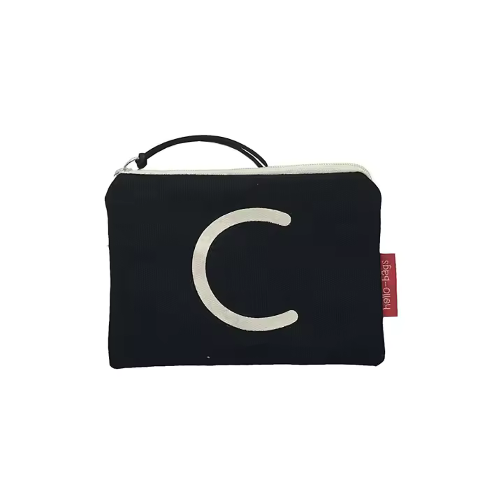 Hello-Bags. Bolso Monedero / Billetero / Tarjetero con cremallera y forro interior. Exterior: Algodón 100%. Incluye sobre kraft de regalo. Modelo: "C". Crudo / Negro. 14x10 cm. - 1