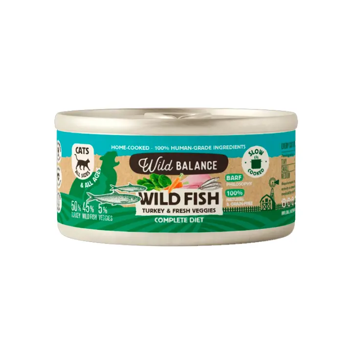 6X120g WILD BALANCE LATA DE PESCADO Y PAVO CON VERDURAS FRESCAS PARA GATOS - 1