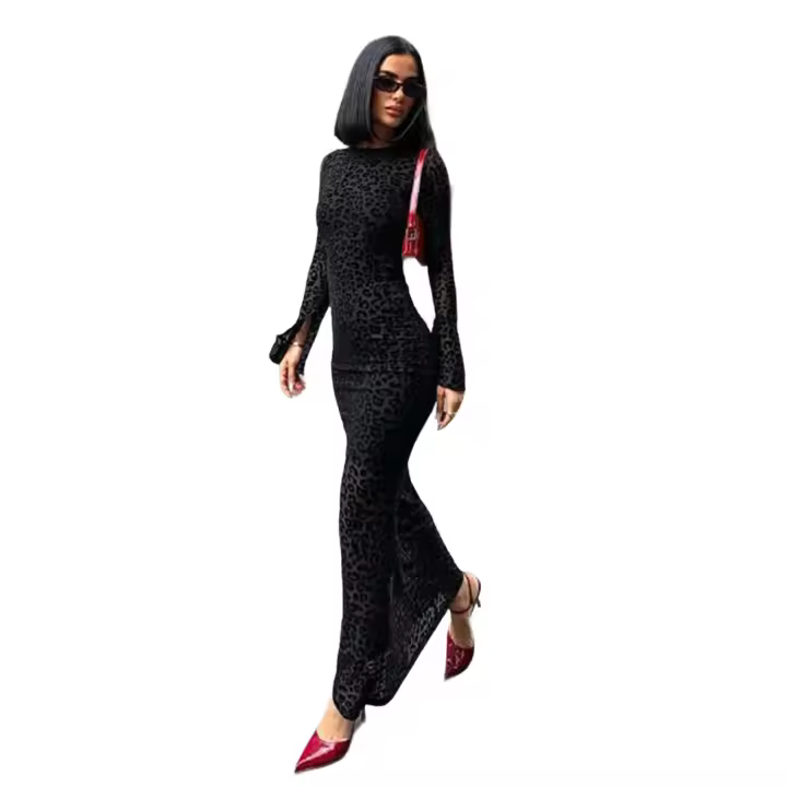 Trendyol Black Flock Printed Tulle Maxi Length Lined Evening Prom Dress Tpraw25El00165 - 1
