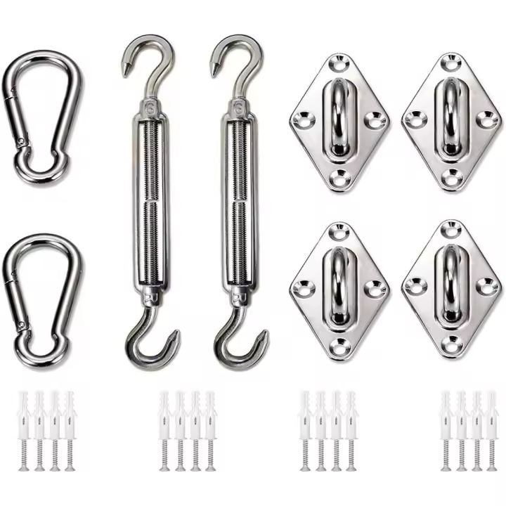 SOMY Kit de accesorios para toldo rectangular, de acero inoxidable, resistente, kit de tela para sombra, accesorios de fijación para jardín, patio, patio, accesorio para toldo - 1