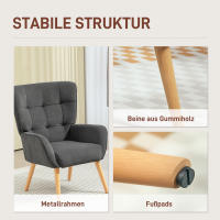 Cecodadi Salón Reclinable Sillón Reclinable with Pata de Madera Sillón de Terciopelo para Lectura, Sillón Tapizado para Dormitorio Gris - details 0