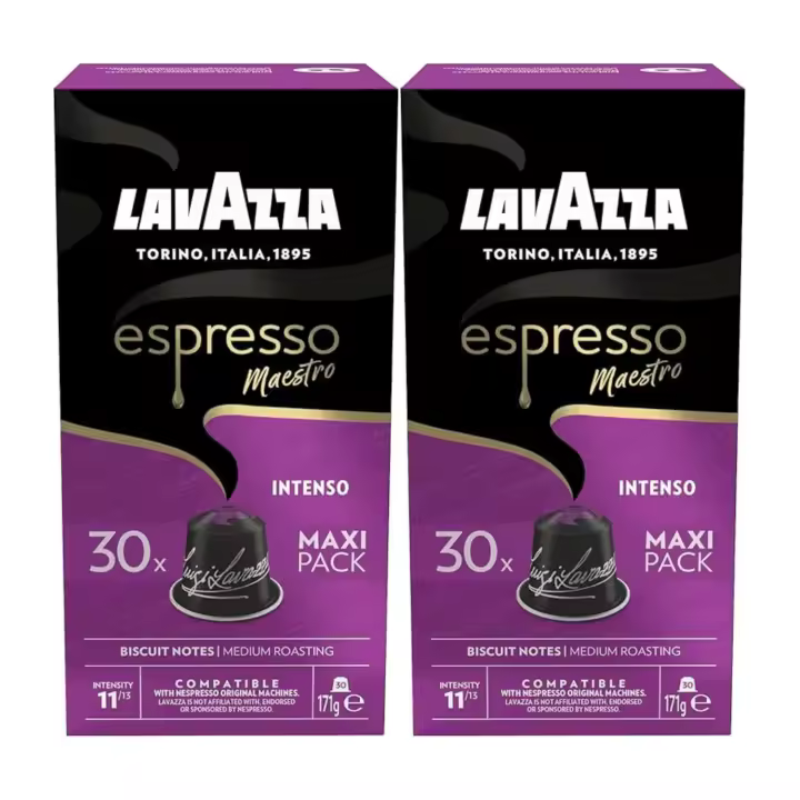 Lavazza Espresso Maestro Intenso 60 Cápsulas de Café Compatibles con las Máquinas Nespresso* Original, Notas Aromáticas de Madera, Especias y Cacao, Arábica y Robusta, Intensidad 11/13, Tueste Medio - 1