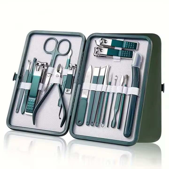 Juego de manicura profesional y pedicura de Maple inoxidable with Caja de Belleza de viaje, 18 piezas - 1