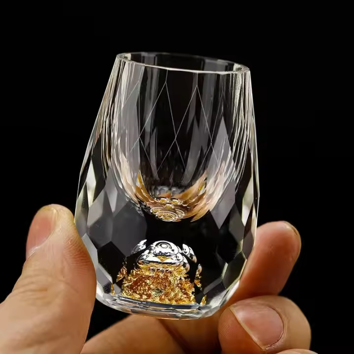 Vaso De Vidrio De Lujo Para Vodka Sake Shochu Liqueur Doble Fondo Con Papel De Oro Para Té Regalo Elegante Para Bares Y Fiestas - 1