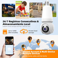 Cámara De Seguridad LED IP WiFi 8MP Con Soporte E27 Vigilancia Nocturna Zoom 10x Audio Bidireccional Monitoreo Automático PTZ - details 8