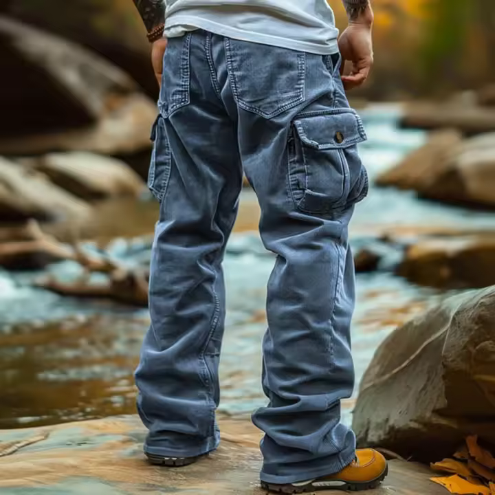 Pantalones De Corduroy Para Hombre Estilo Americano Vintage Con Multípodos Corte Relajado Calor Grueso Moda Casual De Calle - 1