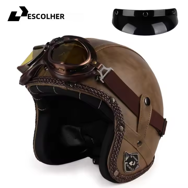 Casco De Motocicleta Retro UCHOOSE De Cuero PU Para Chopper Y Bicicletas Clásicos Casco Moto Vintage 3/4 Cara Abierta - 1