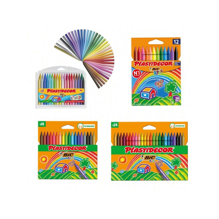 BIC Kids Ceras de Colores para Niños, Plastidecor, Colores Surtidos, Óptimo Para Colorear y Dibujar, Material Escolar, PACK 12U,18U,24U,36 Unidad para elegir colores mezclados Clásico, Modelo Surtido calidad de confianza