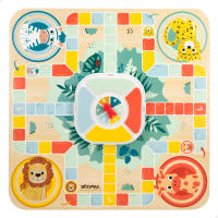 WOOMAX - Juego de la oca y parchís, Juegos de mesa 2 en 1 para niños, Fabricado en madera natural FSC, Tablero 30x30 cm, Juegos clásicos infantiles, Juguetes educativos, Regalo niños navidad, +4 años - details 0